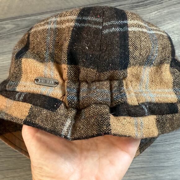 Pistil 6-Panel Newsboy Hat Wool Blend Plaid Preppy Heart Lining Logo Neutral - Picture 11 of 15